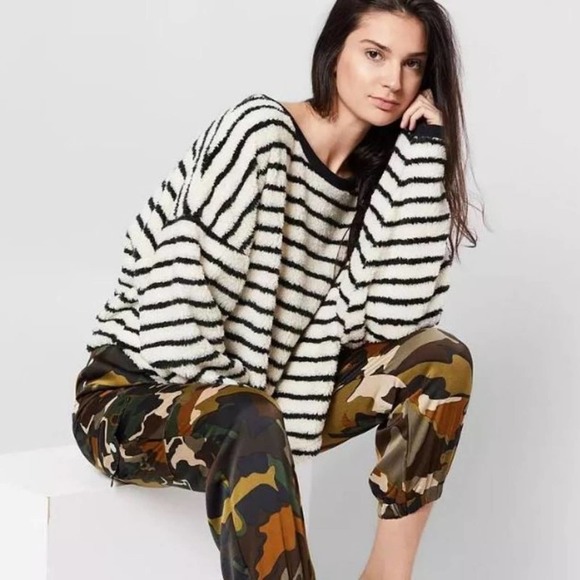 Cozy Free People Breton Striped Sherpa Spring Sweatshirt - Picture 7 of 10